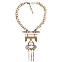 Aztec Diamante Art Deco Antique Gold Long Necklace